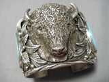 Exceptional Native American Navajo Turquoise Sterling Silver Buffalo Bracelet-Nativo Arts