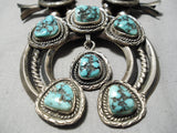 Heavy Authentic Vintage Native American Navajo Turquoise Sterling Silver Squash Blossom Necklace-Nativo Arts
