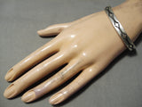 Important Deep Stamp Artist Vintage Native American Navajo Sterling Silver Bracelet Cuff-Nativo Arts