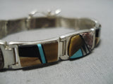 Magnificent Vintage Native American Navajo Raised Inlay Sterling Silver Turquoise Bracelet-Nativo Arts