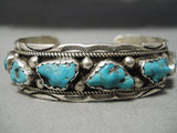 Rare Triangle Nuggets Vintage Native American Navajo Turquoise Sterling Silver Bracelet Old-Nativo Arts