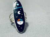 Magical Native American Navajo Jet Inlay Sterling Silver Ring Signed-Nativo Arts