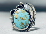Sensational Native American Navajo 8 Turquoise Sterling Silver Leaf Ring-Nativo Arts