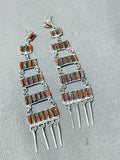 Tiers Of Gorgeous Native American Navajo Coral Sterling Silver Earrings-Nativo Arts