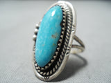 Marvelous Vintage Native American Zuni Blue Gem Turquoise Sterling Silver Ring Old-Nativo Arts