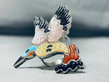 Adorable Native American Zuni Mother Of Pearl Sterling Silver Hummingbird Ring Signed T. Pinto-Nativo Arts