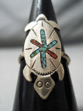 Wonderful Vintage Native American Navajo Turquoise Sterling Silver Turtle Ring Old-Nativo Arts