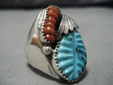 Amazing Vintage Zuni Native American Large Carved Turquoise Sterling Silver Ring-Nativo Arts