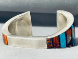 One Of Most Unique Ever Vintage Native American Navajo Turquoise Inlay Sterling Silver Bracelet-Nativo Arts