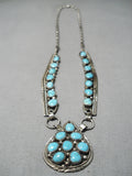 Exquisite Vintage Native American Navajo Sky Blue Turquoise Sterling Silver Necklace-Nativo Arts