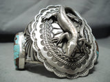 Colossal Lizard Native American #8 Turquoise Sterling Silver Bracelet-Nativo Arts