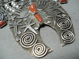 Important Native American Navajo Al Sanchez Coral Sterling Silver Squash Blossom Necklace-Nativo Arts