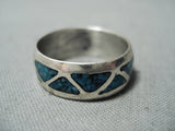 Unique Vintage Native American Navajo Turquoise Chip Inlay Sterling Silver Ring Old-Nativo Arts