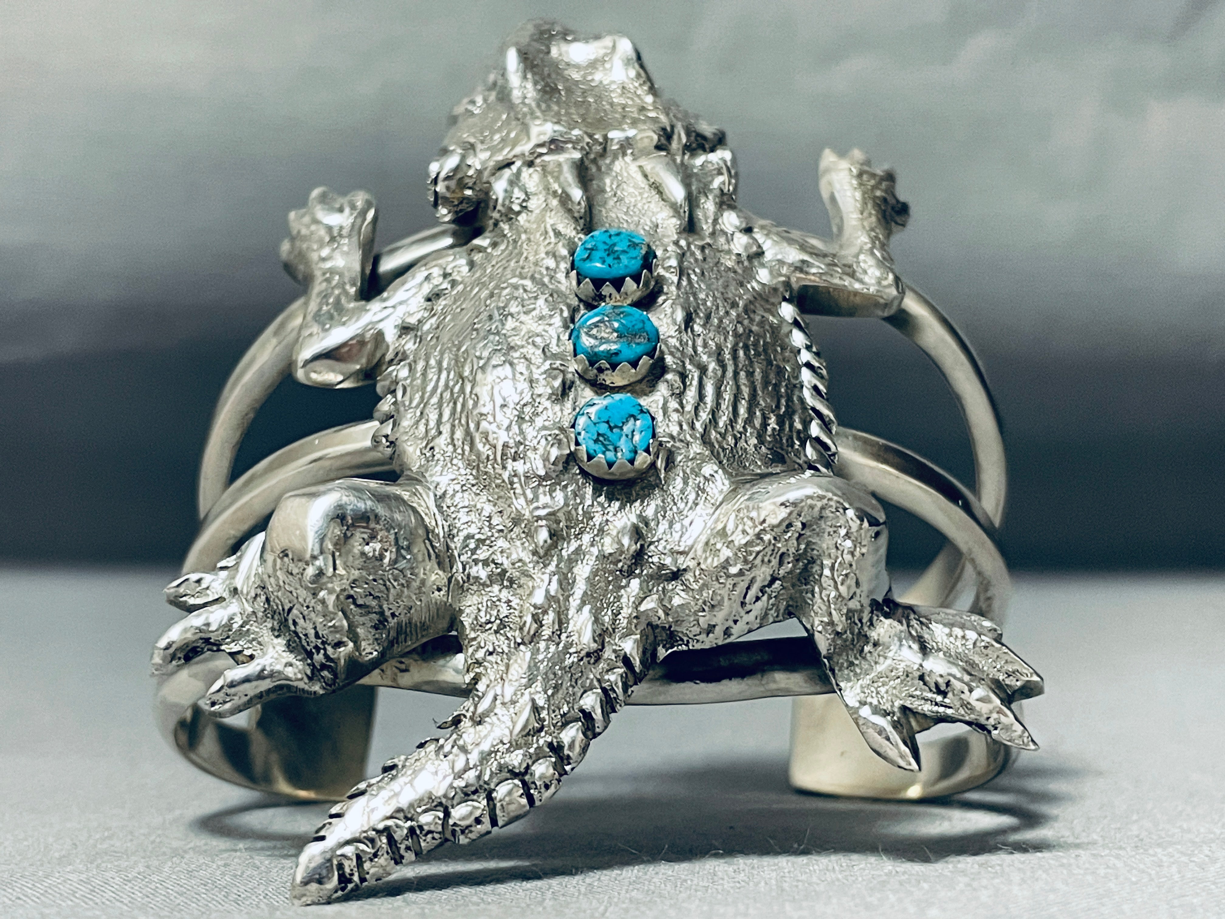 Important Colossal Toad Native American Navajo Turquoise Sterling