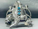 Important Colossal Toad Native American Navajo Turquoise Sterling Silvewr Bracelet-Nativo Arts
