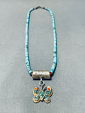 Fascinating Vintage Native American Navajo Turquoise Sterling Silver Butterfly Necklace-Nativo Arts