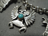 Detailed!! Vintage Native American Navajo Turquoise Sterling Silver Charm Link Bracelet-Nativo Arts