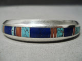 Important Vintage Native American Navajo Ray Tracey Turquoise Inlay Sterling Silver Bracelet-Nativo Arts