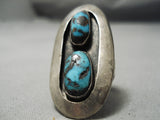 One Of The Biggest Vintage Native American Navajo Bisbee Turquoise Sterling Silver Ring-Nativo Arts
