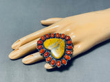 Gorgeous Native American Navajo Honeybee Coral Sterling Silver Huge Heart Ring-Nativo Arts