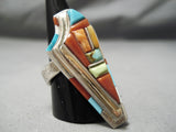 Native American Tremendous Vintage Navajo David Tune Turquoise Sterling Silver Inlay Ring-Nativo Arts