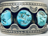 Huge Vintage Native American Navajo Signed Sterling Silver Turquoise Bracelet-Nativo Arts