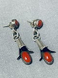 Beautiful Native American Navajo Coral Sterling Silver Blossom Earrings-Nativo Arts