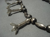 Vintage Native American Navajo Spiderweb Turquoise Sterling Silver Squash Blossom Necklace Old-Nativo Arts