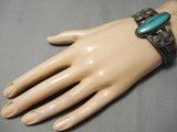 Very Rare Early 1900's Vintage Native American Navajo Hachita Turquoise Sterling Silver Bracelet-Nativo Arts