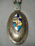 One Of The Best Vintage Native American Navajo Turquoise Inlay Sterling Silver Necklace Old-Nativo Arts