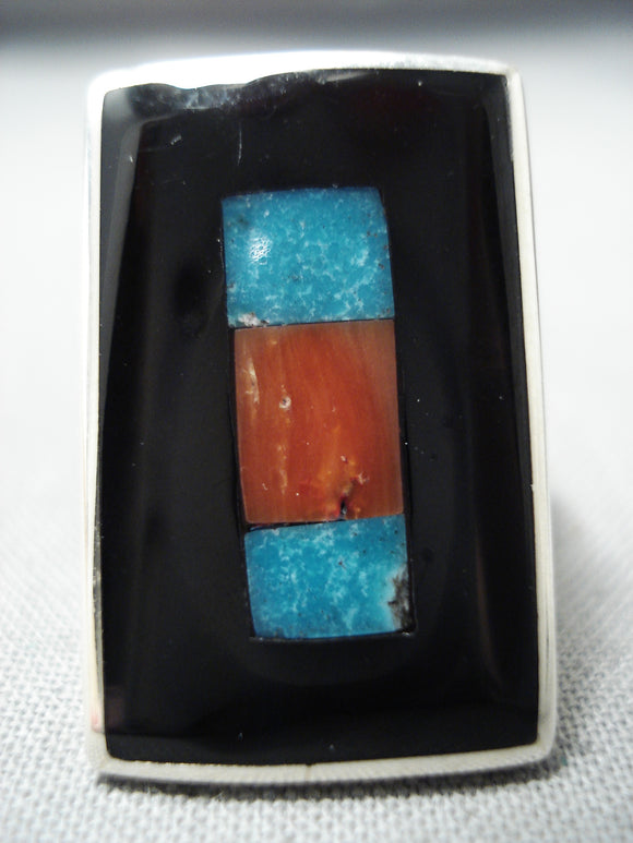 Fabulous Zuni Turquoise & Coral Sterling Silver Ring Native American-Nativo Arts