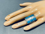 Magnificent Vintage Native American Navajo Turquoise & Mother Of Pearl Sterling Silver Ring-Nativo Arts