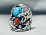 Magnificent Vintage Native American Hopi Sleeping Beauty Turquoise Sterling Silver Ring Signed-Nativo Arts