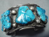 Chunky Hand Carved Vintage Native American Navajo Turquoise Fetish Sterling Silver Bracelet-Nativo Arts