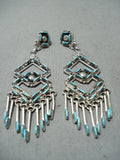 Fascinating Zuni Turquoise Sterling Silver Dangle Earrings Native American-Nativo Arts
