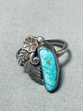 Rare Turquoise Vintage Native American Navajo Carico Lake Sterling Silver Leaf Ring-Nativo Arts