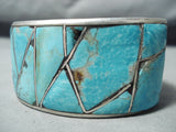 Awesome Vintage Native American Navajo Inlay Turquoise Sterling Silver Shadowbox Bracelet Old-Nativo Arts