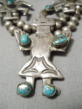 Museum Vintage Native American Navajo Turquoise Yei Sterling Silver Squash Blossom Necklace-Nativo Arts