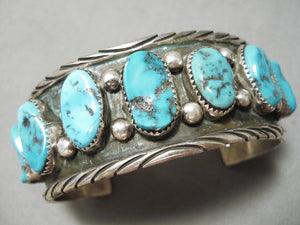 Heavy Classic Authentic Vintage Native American Navajo Turquoise Sterling Silver Bracelet Old-Nativo Arts