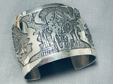 Exceptional Native American Navajo Signed Sterling Silver Storyteller Scene Huge Cuff-Nativo Arts