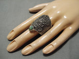 One Of Biggest Best Vintage Native American Navajo Turquoise Casted Toad Sterling Silver Ring-Nativo Arts