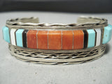 Martin And Esther Panteah Turquoise Coral Sterling Silver Native American Zuni Bracelet-Nativo Arts