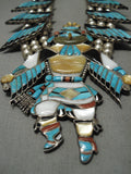 Native American Best Vintage Navajo Turquoise Kachina Sterling Silver Squash Blossom Necklace-Nativo Arts