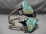 Towering Huge Vintage Native American Navajo Carico Lake Turquoise Sterling Silver Bracelet Old-Nativo Arts