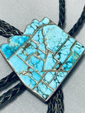 Native American History Arizona Vintage Navajo Lone Mountain Turquoise Sterling Silver Bolo Tie-Nativo Arts