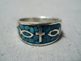 Christian Cross Vintage Native American Navajo Turquoise Sterling Silver Fish Ring Old-Nativo Arts
