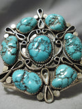 Vivid Spiderweb Vintage Native American Navajo Turquoise Sterling Silver Bracelet Old Cuff-Nativo Arts