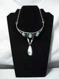 Unique Vintage Native American Navajo Green Turquoise Sterling Silver Necklace Old-Nativo Arts