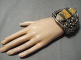 Native American Exquisite Huge Bumble Bee Jasper Sterling Silver Leaves Bracelet Cuff-Nativo Arts