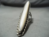 Tallest Vintage Native American Navajo Mother Of Pearl Sterling Silver Ring Old-Nativo Arts